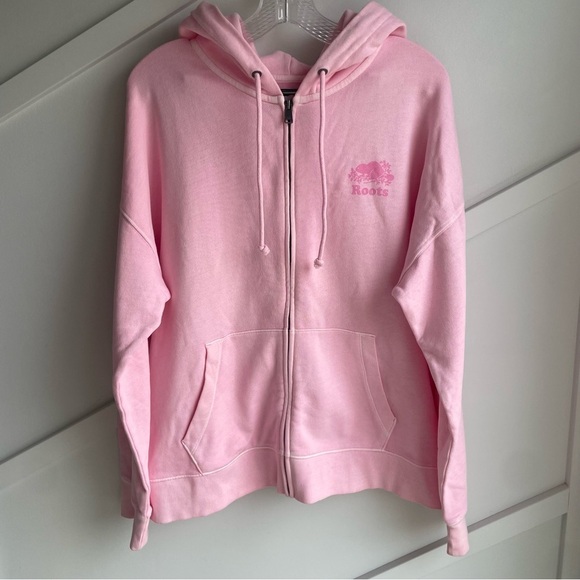 Roots Original Relaxed Cotton Full Zip Hoodie Barbie Pink size L - Picture 2 of 6